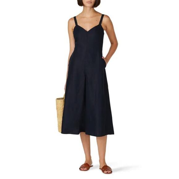 Club Monaco Black Midi Jumpsuit Size 0 Linen Blend — Good Used - Picture 1 of 8